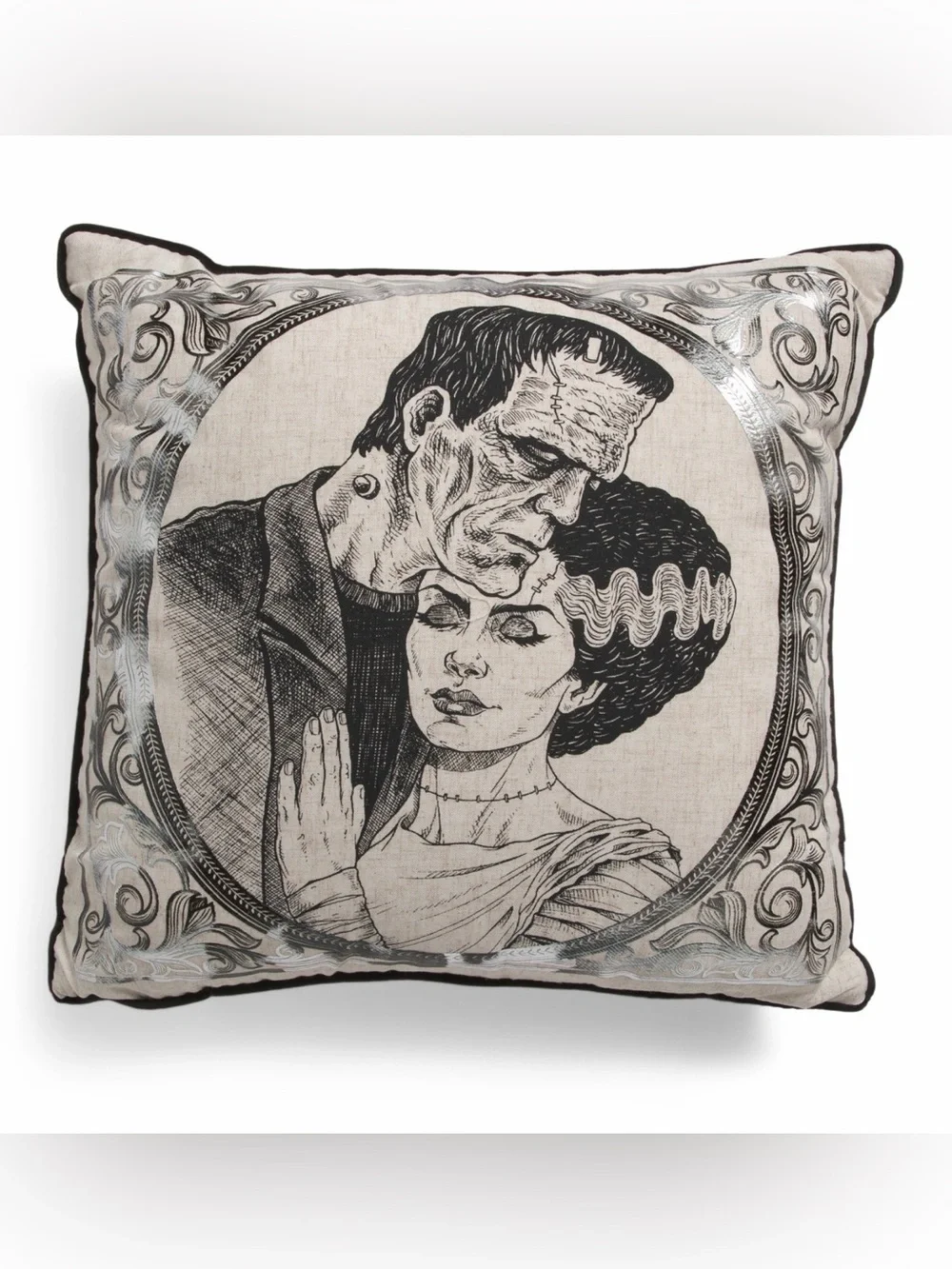 Isaac Mizrahi Black Cream Gothic Frankenstein Groom bride Decorative Pillow